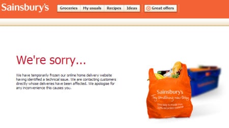 Sainsbury web site closed