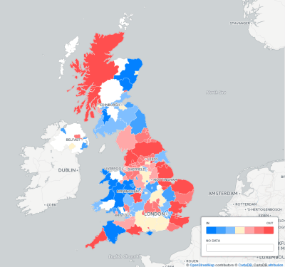 Map showing Twitter and EU referendum voting intentions