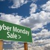 It’s a black Cyber Monday for most online retailers Cyber Monday Sale Green Road Sign with Dramatic Clouds and Sky.