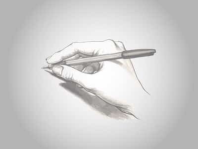 Drawing depicting hand writing with pen