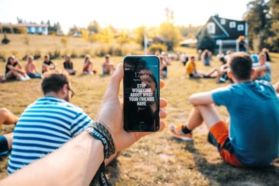 mobile phone in user's hand