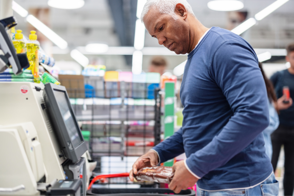 Self-checkout at supermarket