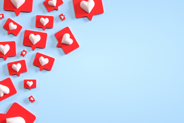 Blue background with social media hearts