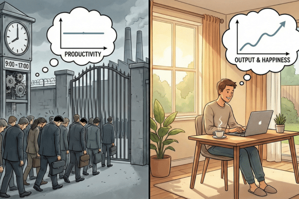 Sad and happy workers