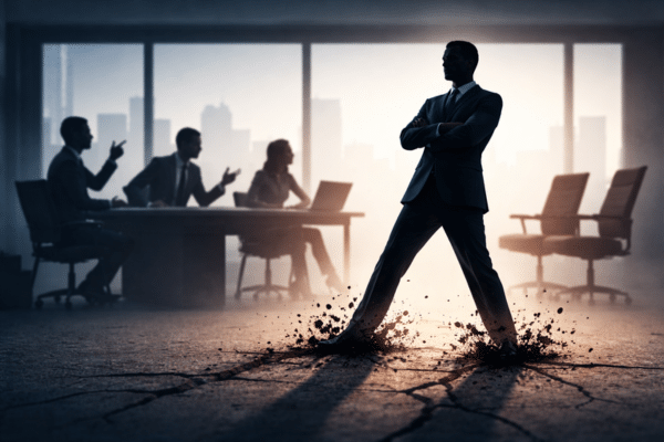 Man digging in heels at business meeting