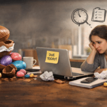 Woman procrastinating about easter eggs