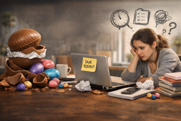 Woman procrastinating about easter eggs